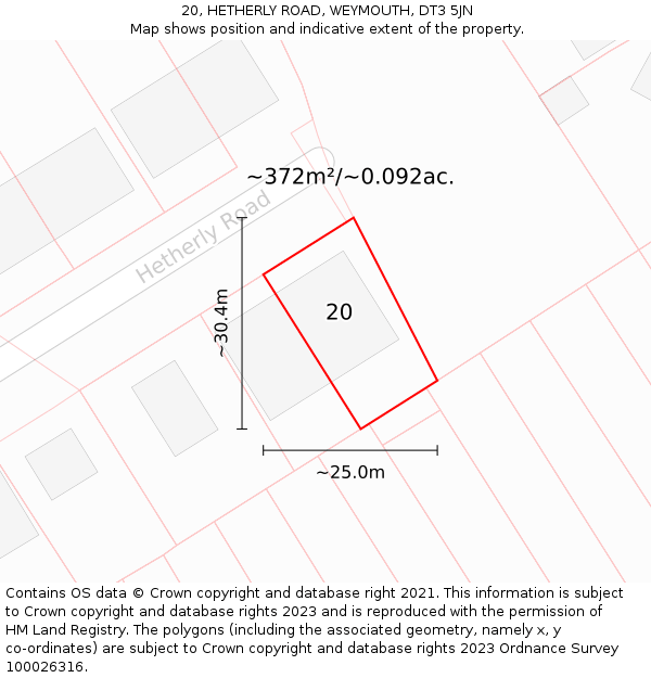 20, HETHERLY ROAD, WEYMOUTH, DT3 5JN: Plot and title map