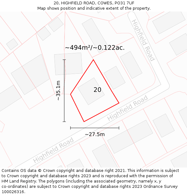 20, HIGHFIELD ROAD, COWES, PO31 7UF: Plot and title map