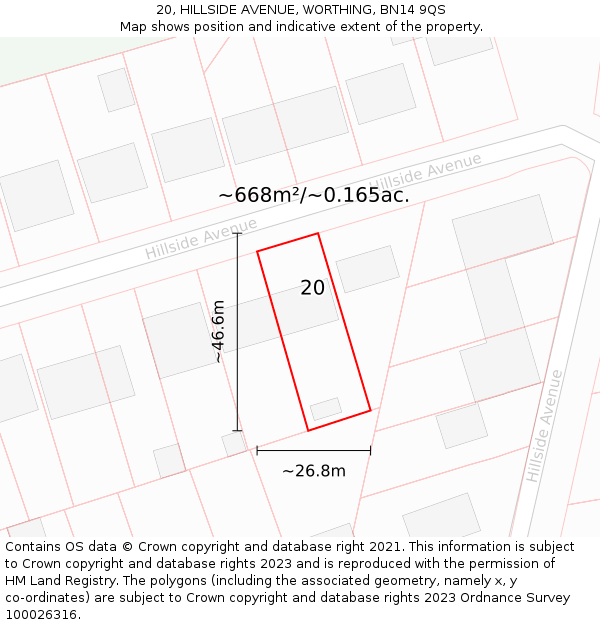 20, HILLSIDE AVENUE, WORTHING, BN14 9QS: Plot and title map