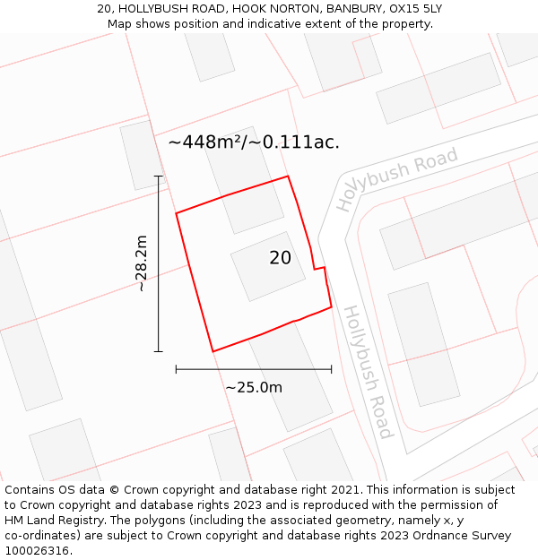 20, HOLLYBUSH ROAD, HOOK NORTON, BANBURY, OX15 5LY: Plot and title map