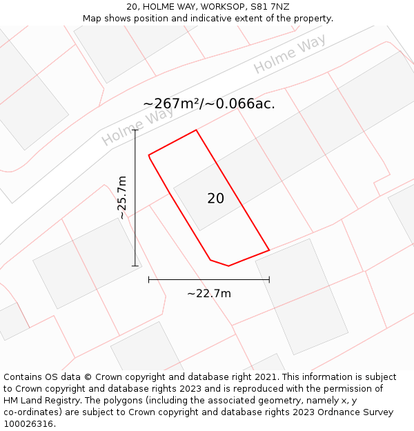 20, HOLME WAY, WORKSOP, S81 7NZ: Plot and title map