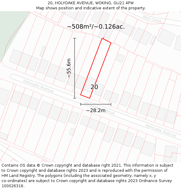 20, HOLYOAKE AVENUE, WOKING, GU21 4PW: Plot and title map