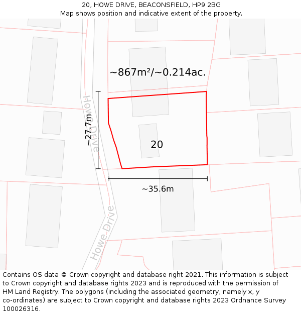 20, HOWE DRIVE, BEACONSFIELD, HP9 2BG: Plot and title map