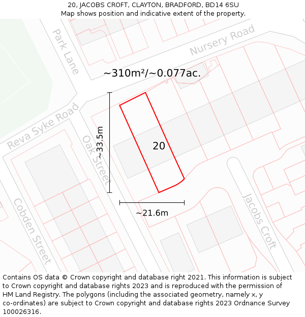 20, JACOBS CROFT, CLAYTON, BRADFORD, BD14 6SU: Plot and title map