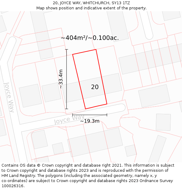 20, JOYCE WAY, WHITCHURCH, SY13 1TZ: Plot and title map