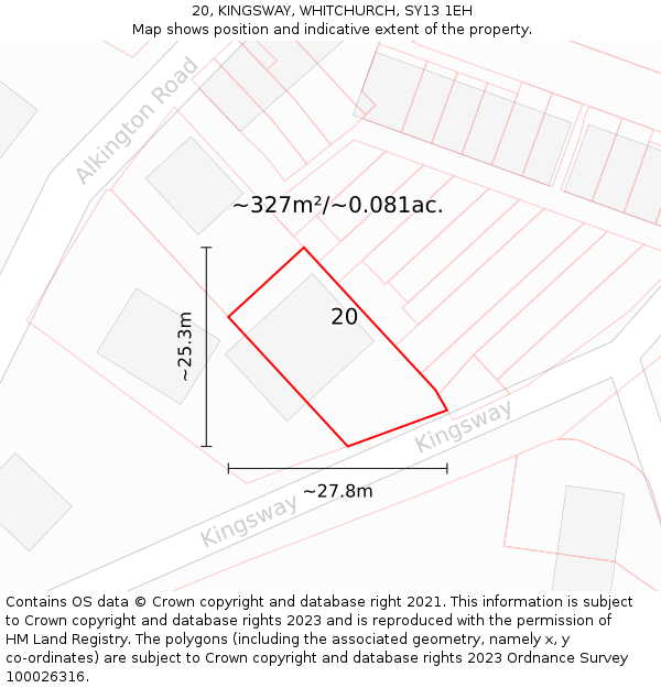 20, KINGSWAY, WHITCHURCH, SY13 1EH: Plot and title map