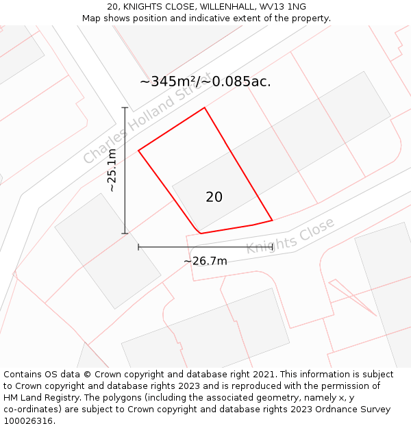 20, KNIGHTS CLOSE, WILLENHALL, WV13 1NG: Plot and title map