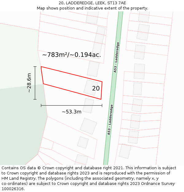 20, LADDEREDGE, LEEK, ST13 7AE: Plot and title map