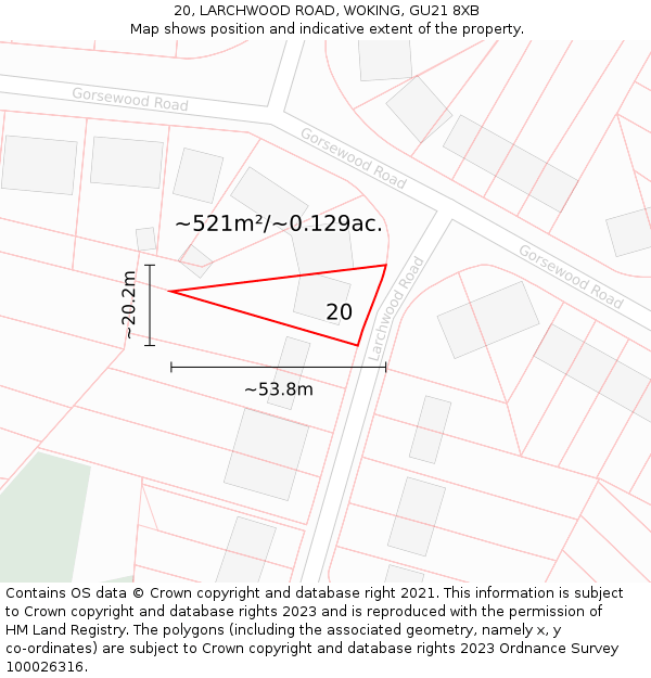 20, LARCHWOOD ROAD, WOKING, GU21 8XB: Plot and title map