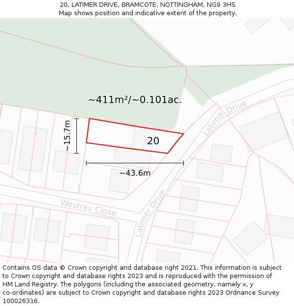 20, LATIMER DRIVE, BRAMCOTE, NOTTINGHAM, NG9 3HS: Plot and title map