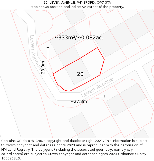 20, LEVEN AVENUE, WINSFORD, CW7 3TA: Plot and title map