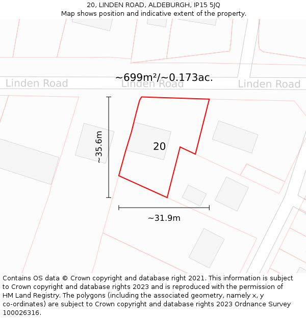 20, LINDEN ROAD, ALDEBURGH, IP15 5JQ: Plot and title map