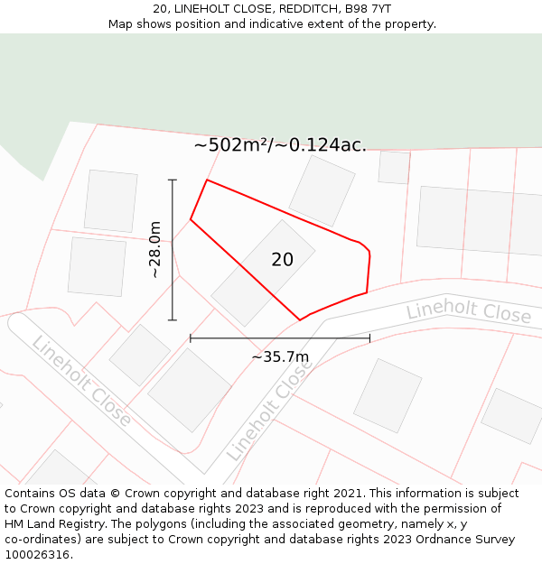 20, LINEHOLT CLOSE, REDDITCH, B98 7YT: Plot and title map