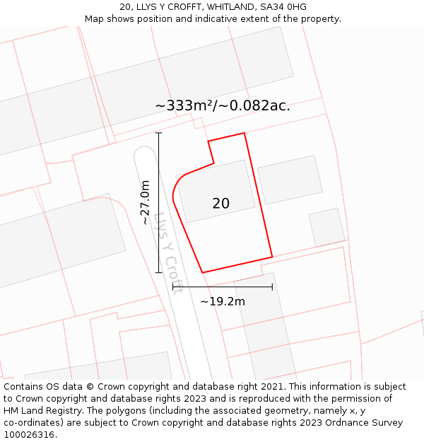 20, LLYS Y CROFFT, WHITLAND, SA34 0HG: Plot and title map