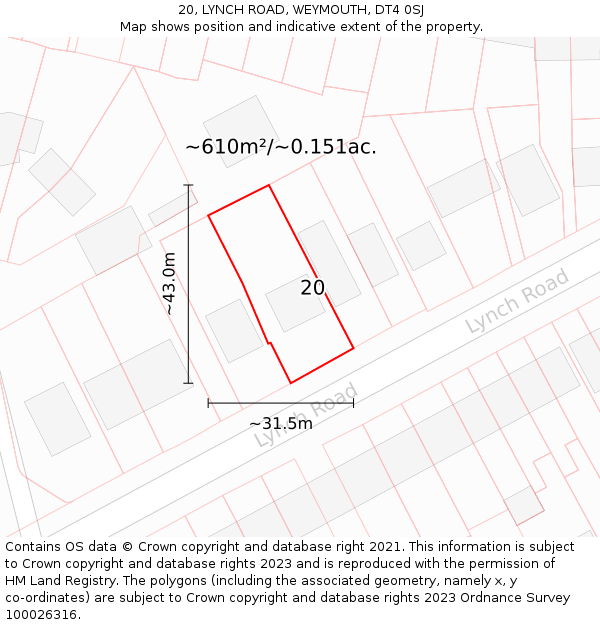 20, LYNCH ROAD, WEYMOUTH, DT4 0SJ: Plot and title map
