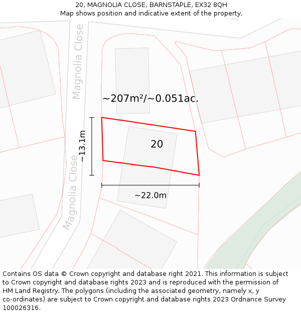 20, MAGNOLIA CLOSE, BARNSTAPLE, EX32 8QH: Plot and title map