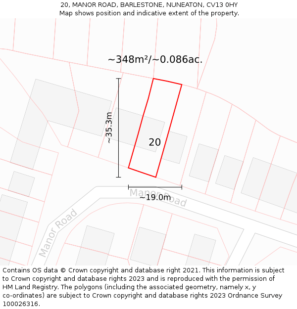 20, MANOR ROAD, BARLESTONE, NUNEATON, CV13 0HY: Plot and title map