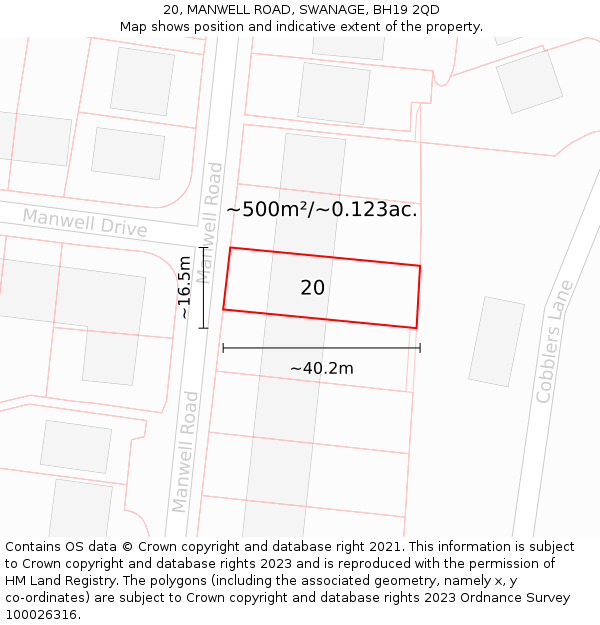 20, MANWELL ROAD, SWANAGE, BH19 2QD: Plot and title map