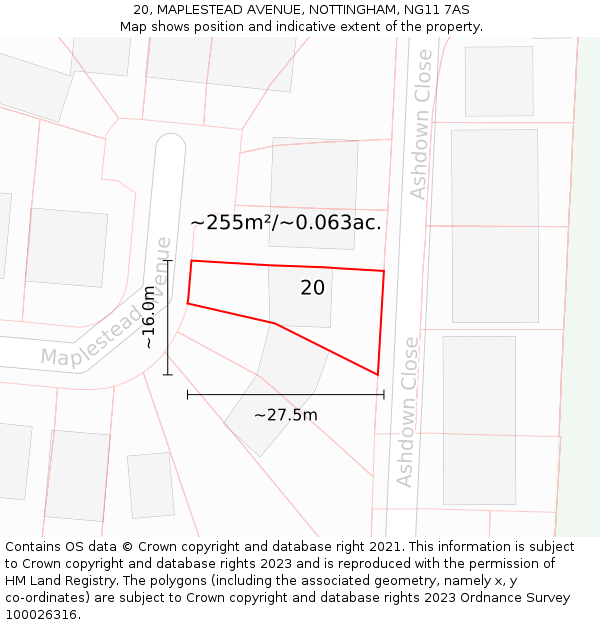 20, MAPLESTEAD AVENUE, NOTTINGHAM, NG11 7AS: Plot and title map
