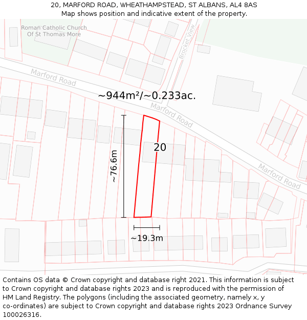 20, MARFORD ROAD, WHEATHAMPSTEAD, ST ALBANS, AL4 8AS: Plot and title map