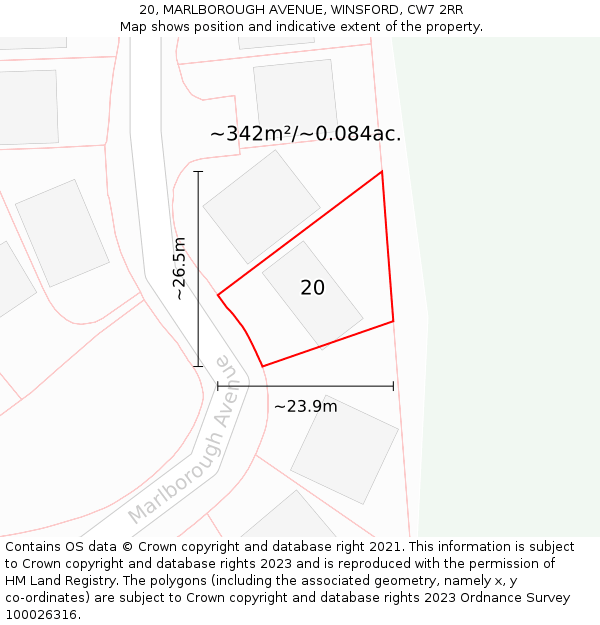 20, MARLBOROUGH AVENUE, WINSFORD, CW7 2RR: Plot and title map