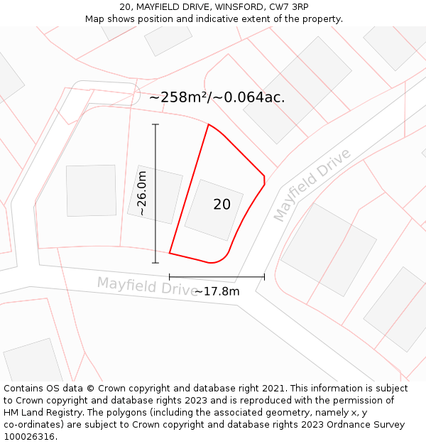 20, MAYFIELD DRIVE, WINSFORD, CW7 3RP: Plot and title map