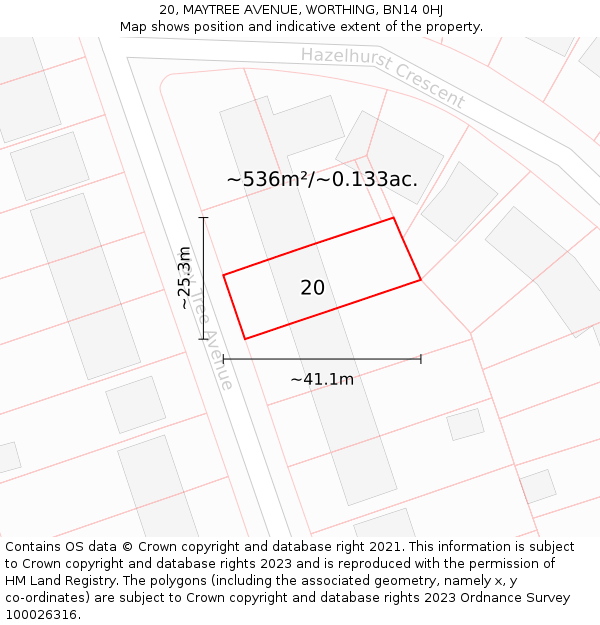 20, MAYTREE AVENUE, WORTHING, BN14 0HJ: Plot and title map