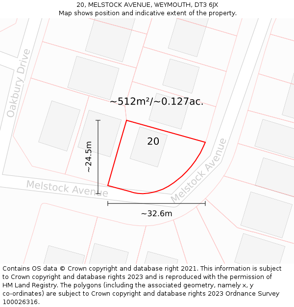 20, MELSTOCK AVENUE, WEYMOUTH, DT3 6JX: Plot and title map