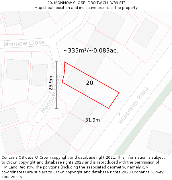 20, MONNOW CLOSE, DROITWICH, WR9 8TF: Plot and title map