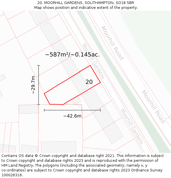 20, MOORHILL GARDENS, SOUTHAMPTON, SO18 5BR: Plot and title map