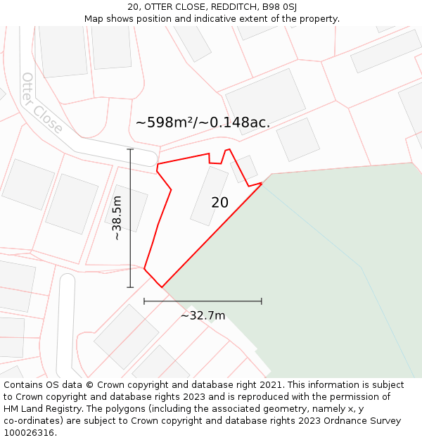 20, OTTER CLOSE, REDDITCH, B98 0SJ: Plot and title map