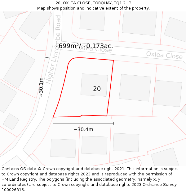 20, OXLEA CLOSE, TORQUAY, TQ1 2HB: Plot and title map