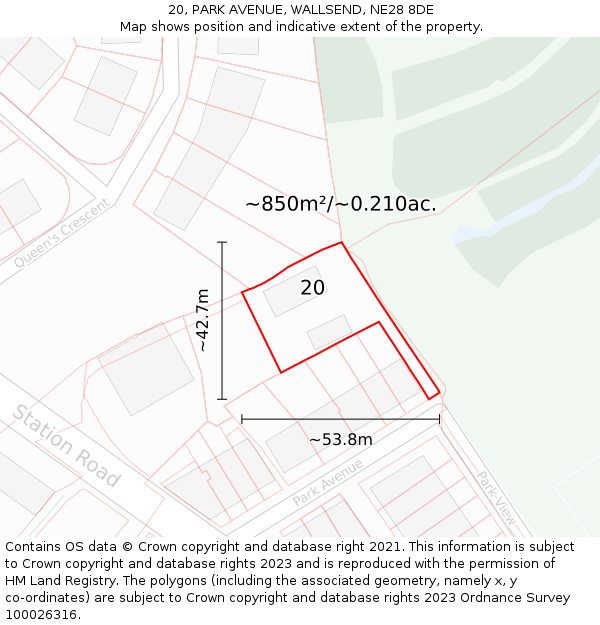 20, PARK AVENUE, WALLSEND, NE28 8DE: Plot and title map