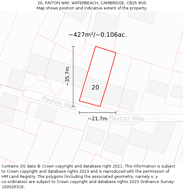 20, PAYTON WAY, WATERBEACH, CAMBRIDGE, CB25 9NS: Plot and title map