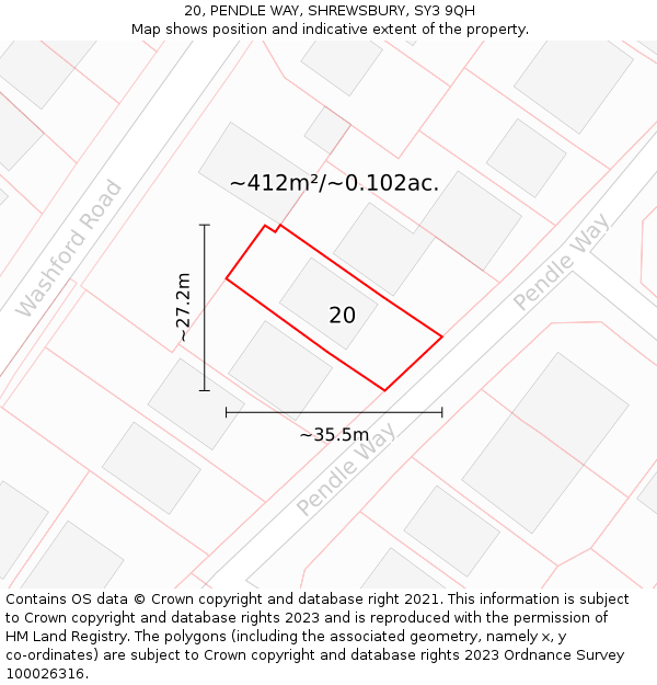 20, PENDLE WAY, SHREWSBURY, SY3 9QH: Plot and title map