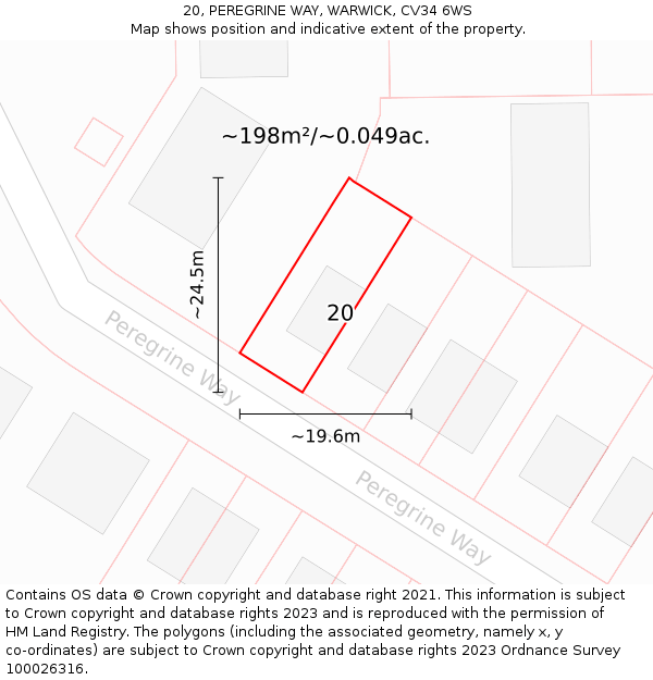 20, PEREGRINE WAY, WARWICK, CV34 6WS: Plot and title map