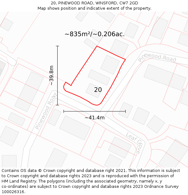 20, PINEWOOD ROAD, WINSFORD, CW7 2GD: Plot and title map