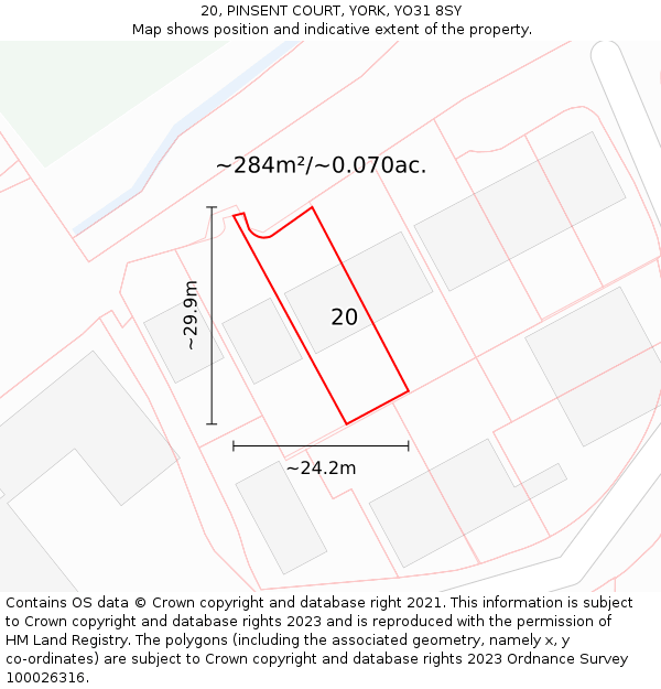 20, PINSENT COURT, YORK, YO31 8SY: Plot and title map