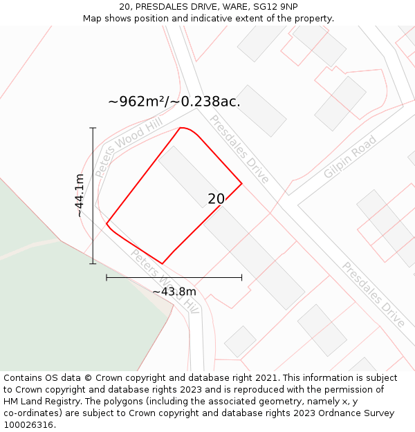 20, PRESDALES DRIVE, WARE, SG12 9NP: Plot and title map