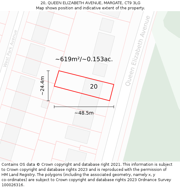 20, QUEEN ELIZABETH AVENUE, MARGATE, CT9 3LG: Plot and title map