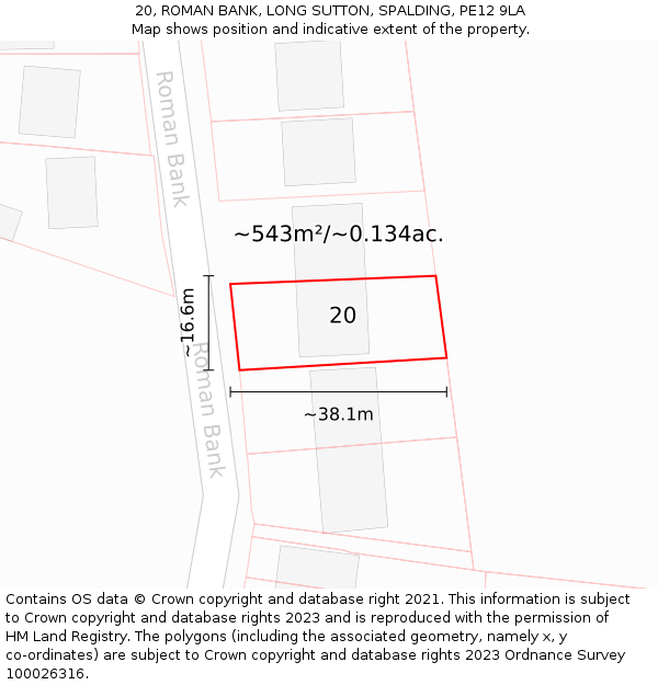 20, ROMAN BANK, LONG SUTTON, SPALDING, PE12 9LA: Plot and title map