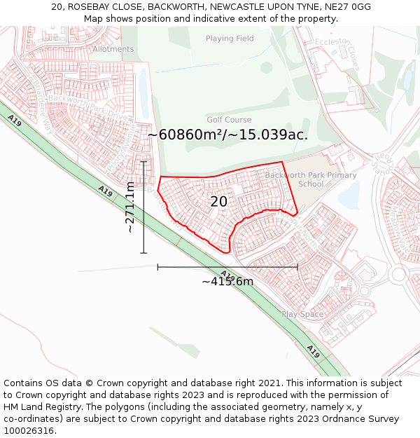 20, ROSEBAY CLOSE, BACKWORTH, NEWCASTLE UPON TYNE, NE27 0GG: Plot and title map