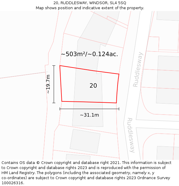 20, RUDDLESWAY, WINDSOR, SL4 5SQ: Plot and title map