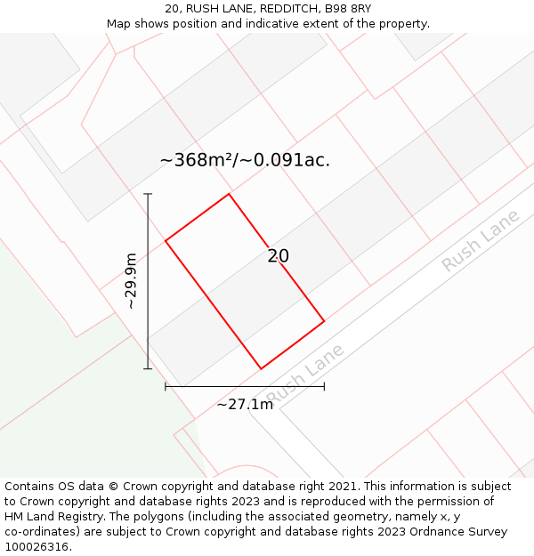 20, RUSH LANE, REDDITCH, B98 8RY: Plot and title map