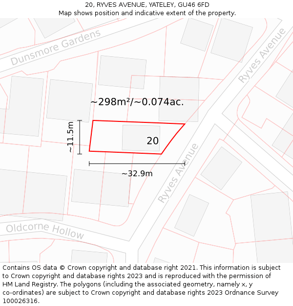 20, RYVES AVENUE, YATELEY, GU46 6FD: Plot and title map