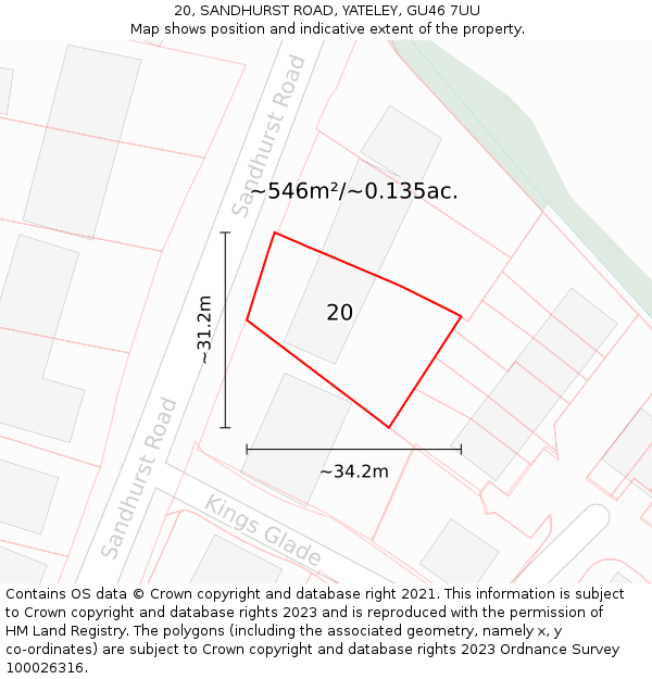 20, SANDHURST ROAD, YATELEY, GU46 7UU: Plot and title map