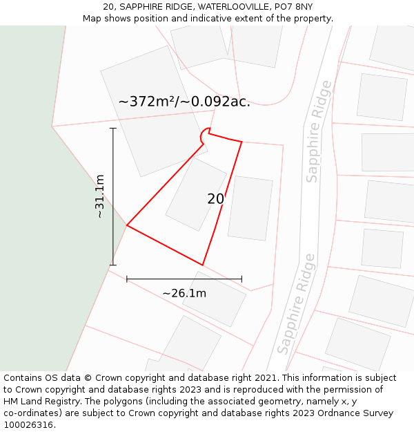 20, SAPPHIRE RIDGE, WATERLOOVILLE, PO7 8NY: Plot and title map