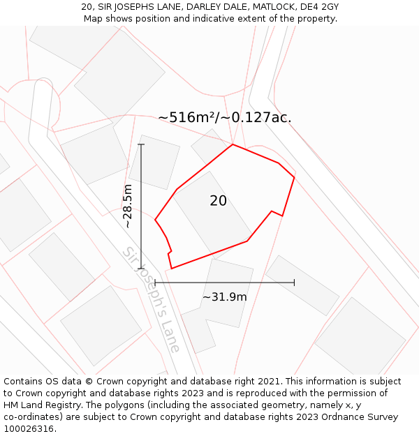 20, SIR JOSEPHS LANE, DARLEY DALE, MATLOCK, DE4 2GY: Plot and title map