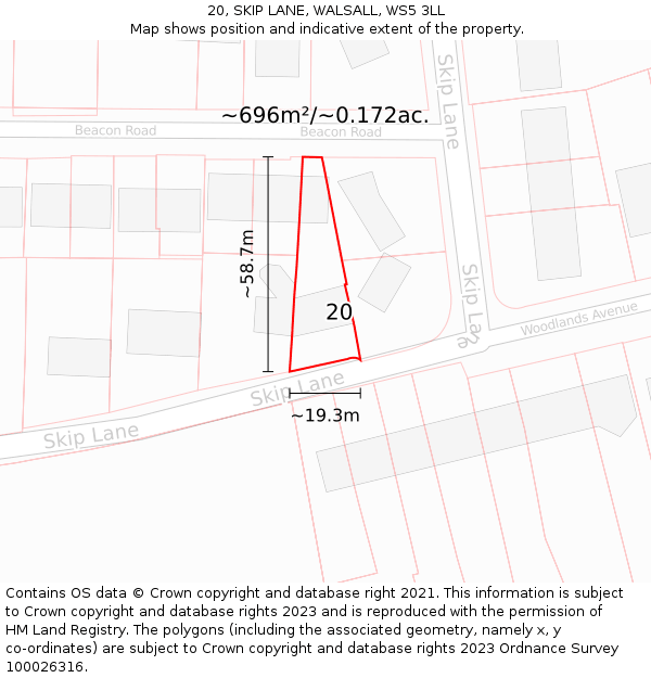 20, SKIP LANE, WALSALL, WS5 3LL: Plot and title map