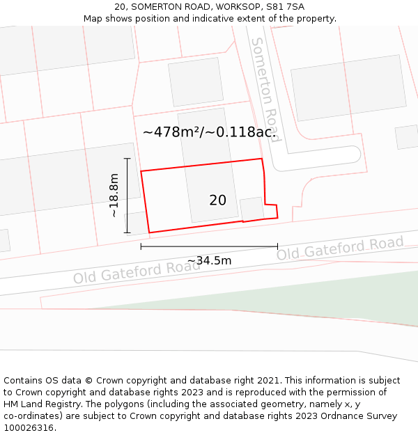 20, SOMERTON ROAD, WORKSOP, S81 7SA: Plot and title map